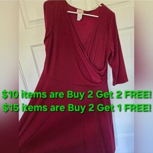 SUNNY USA DARK RED WRAP STYLE A-LINE DRESS